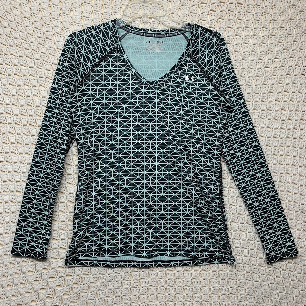 Under Armour Top‎ Shirt Women Sz SM Long Sleeve Heat Gear Run Gym  Fitted V-Neck